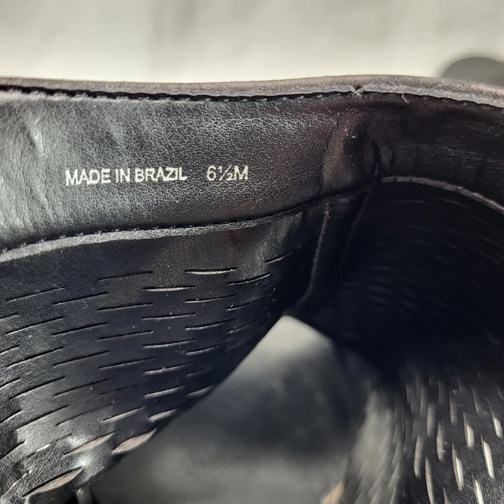 Vince Camuto Kyrene Black Leather SANDALS Womens Size 6.5M Wedge Heels Platform